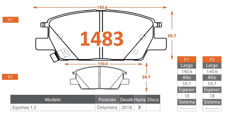 Pastillas de Freno Delanteras Chevrolet Equinox 2018-2021 Premium