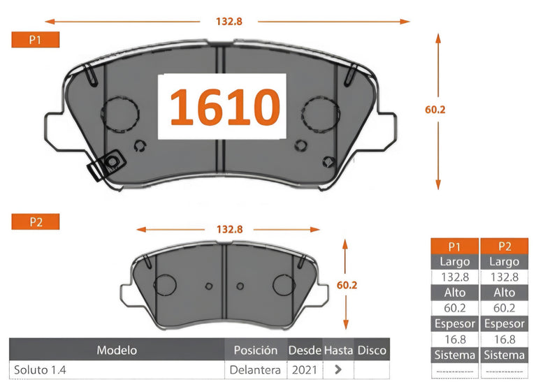 Pastillas de Freno Delanteras Kia Soluto 1.4cc 2021-2025